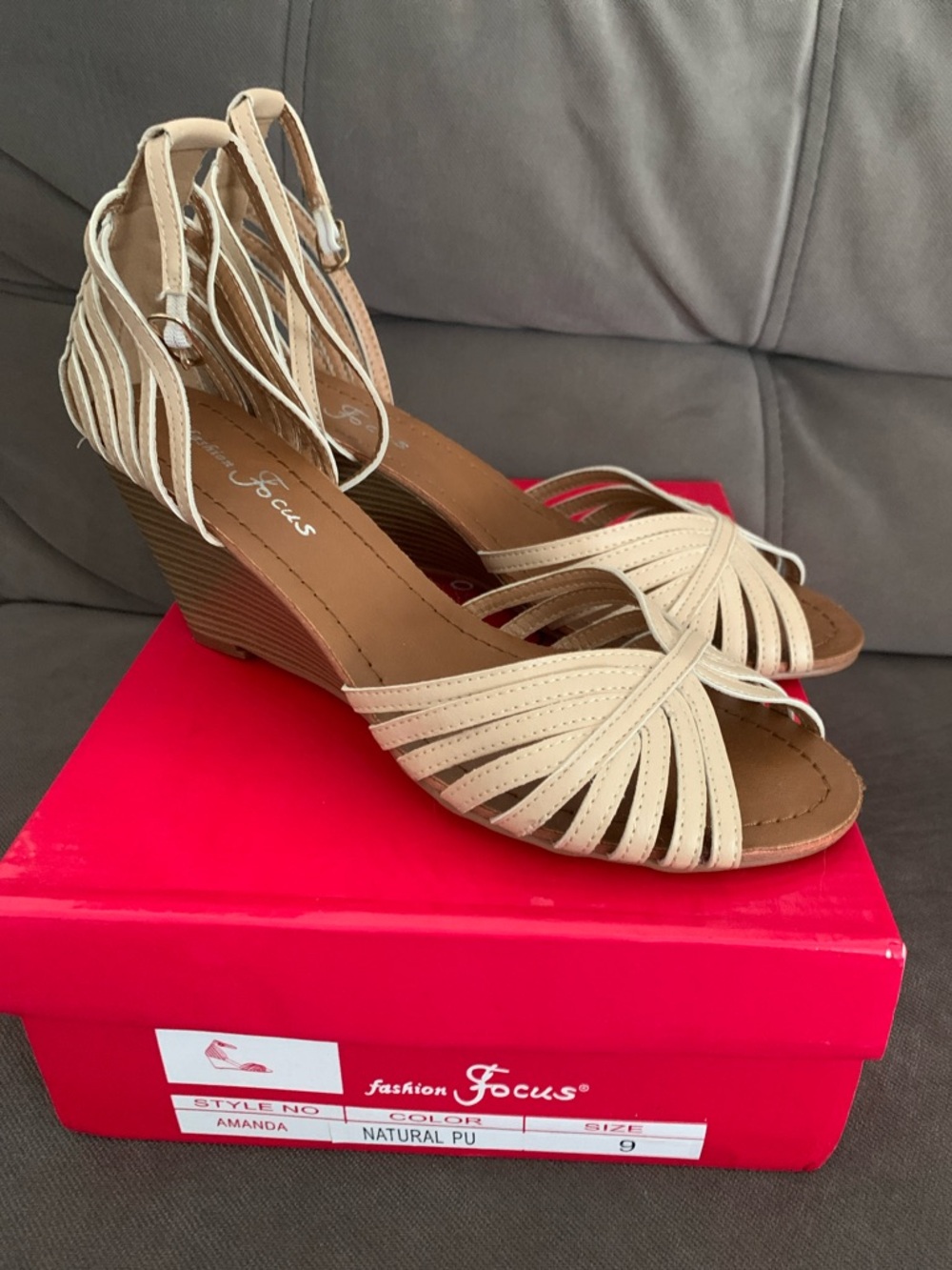 Fashion Focus Amanda Natural Beige Wedge Sandals